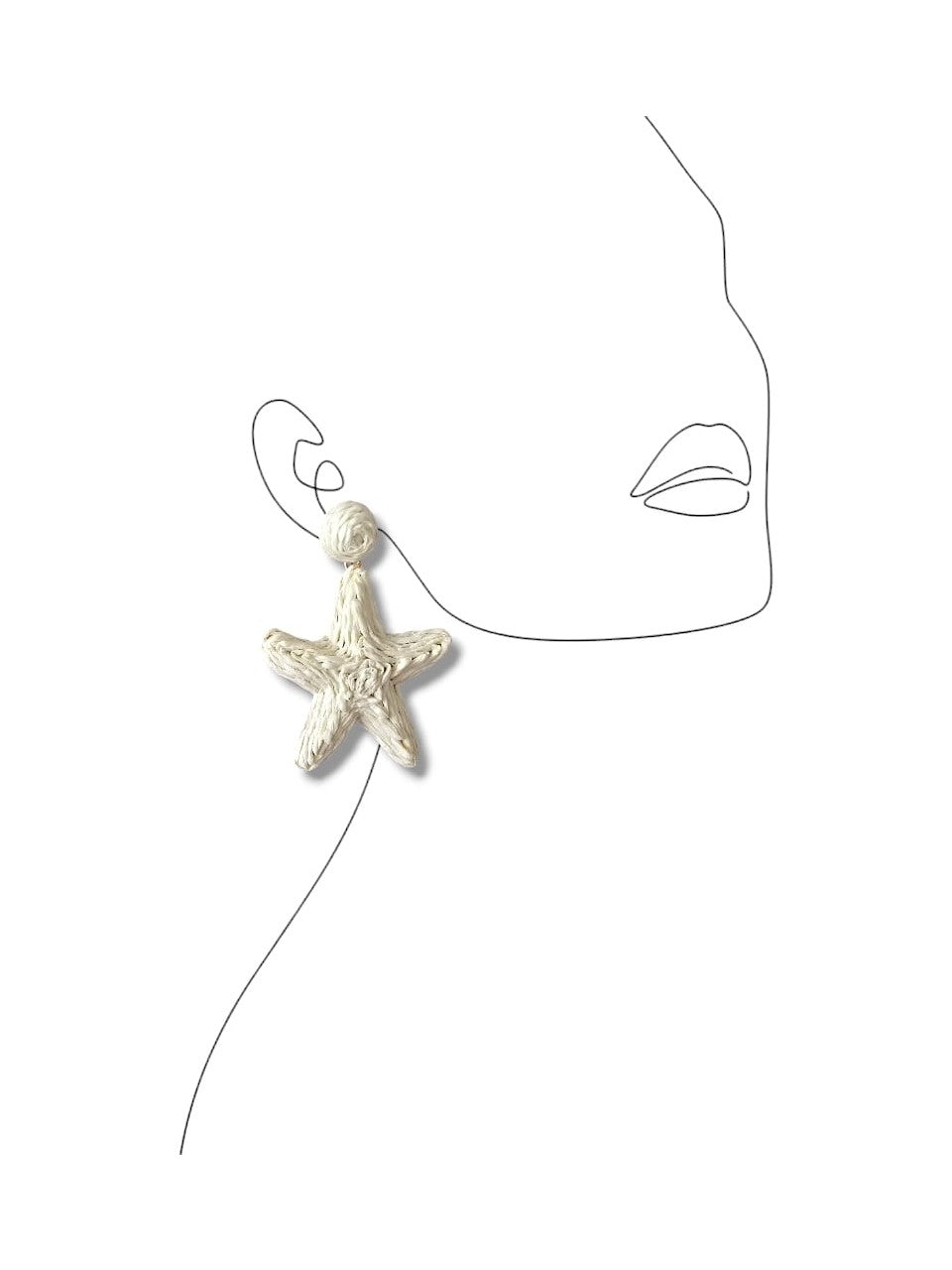 Kadın Büyük Deniz Yıldızı Krem Hasır Küpe (KOD-9980)