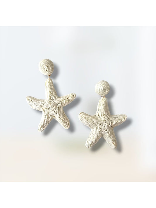 Kadın Büyük Deniz Yıldızı Krem Hasır Küpe (KOD-9980)