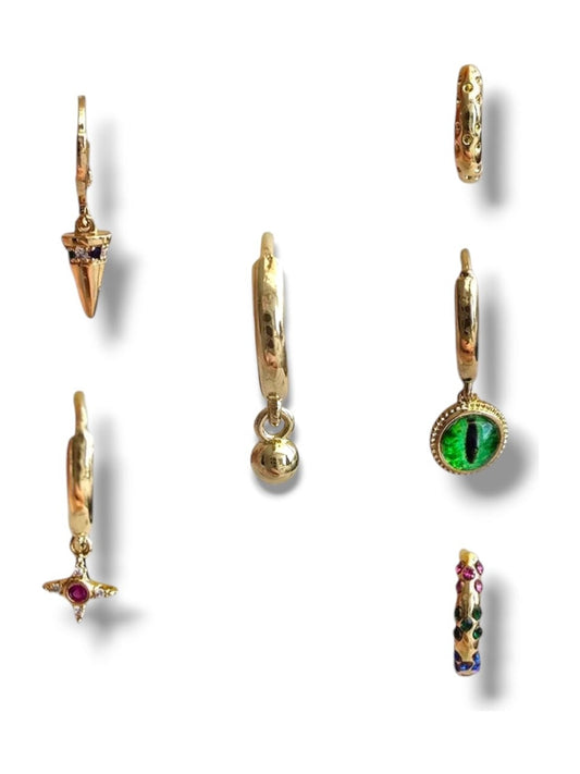 Premium Seri Kadın Kutupyıldızı ve Nokta Tasarım Renkli 6'lı Küpe Seti