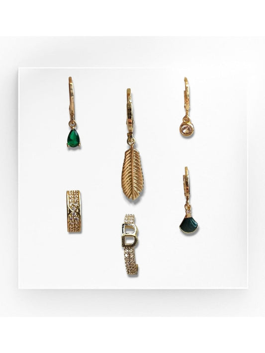 Premium Seri Kadın Bohem Tasarım "b" Cuff'lı 6'lı Küpe Seti