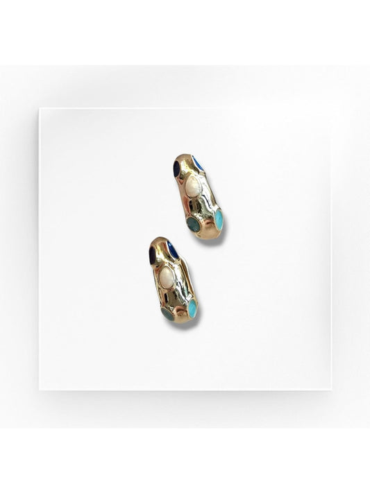 Premium Seri Kadın Dalgalı Mineli Halka Küpe  (KOD-9976)