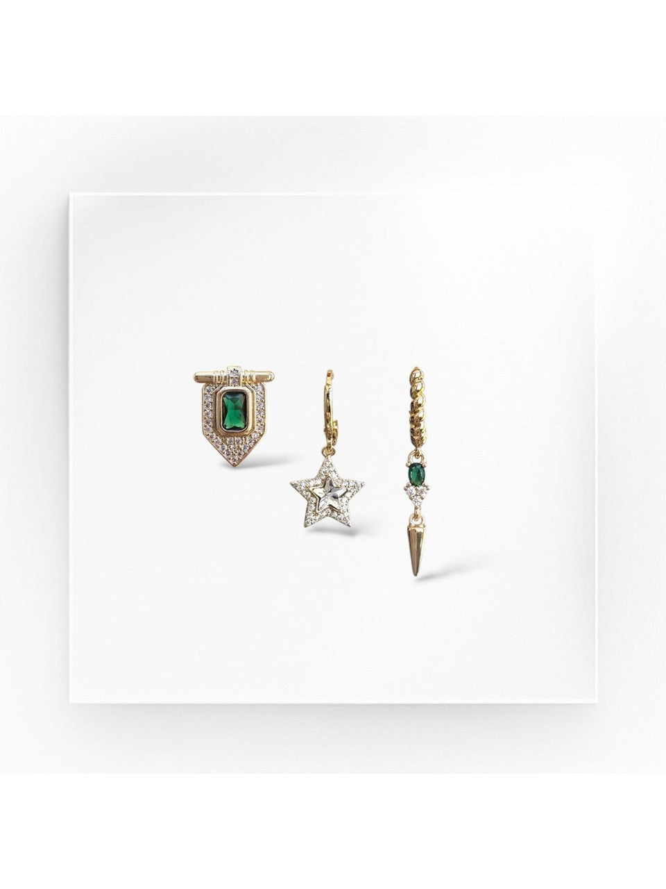 Premium Seri Kadın Yeşil Taşlı 3'lü Küpe Set (DML9993)