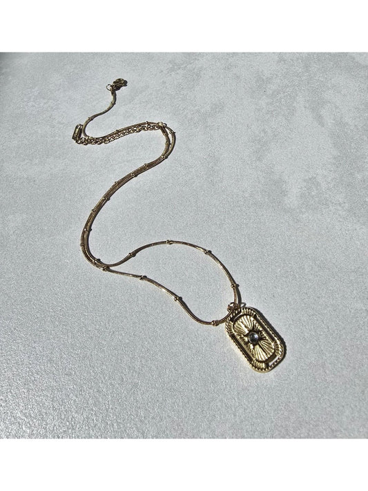 Premium Seri Dorika Zincir Kutup Yıldızı Plaka Çelik Kolye (DML9994)