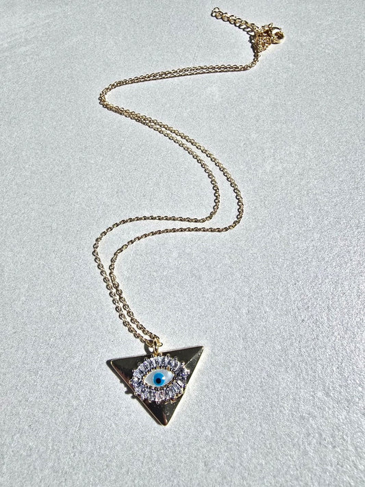 Premium Seri Kadın Üçgen Form Taşlı Göz Detaylı Zarif Ince Zincir Çelik Kolye (DML9988)
