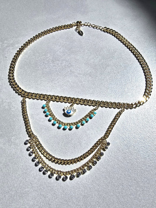 Premium Seri Kadın Xuping Mini Göz Detaylı Tasarım 4 Zincir Görünümlü Kolye (DML9990)