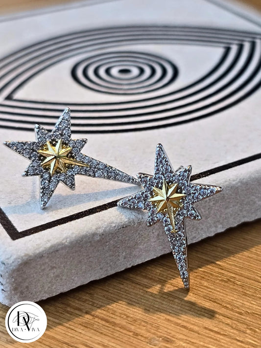 Glow Earrings – Gold Kaplama Kutup Yıldızı Zirkon Detaylı Küpe (KOD-311)