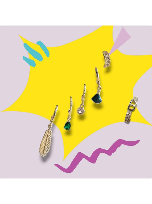 Premium Seri Kadın Bohem Tasarım "b" Cuff'lı 6'lı Küpe Seti