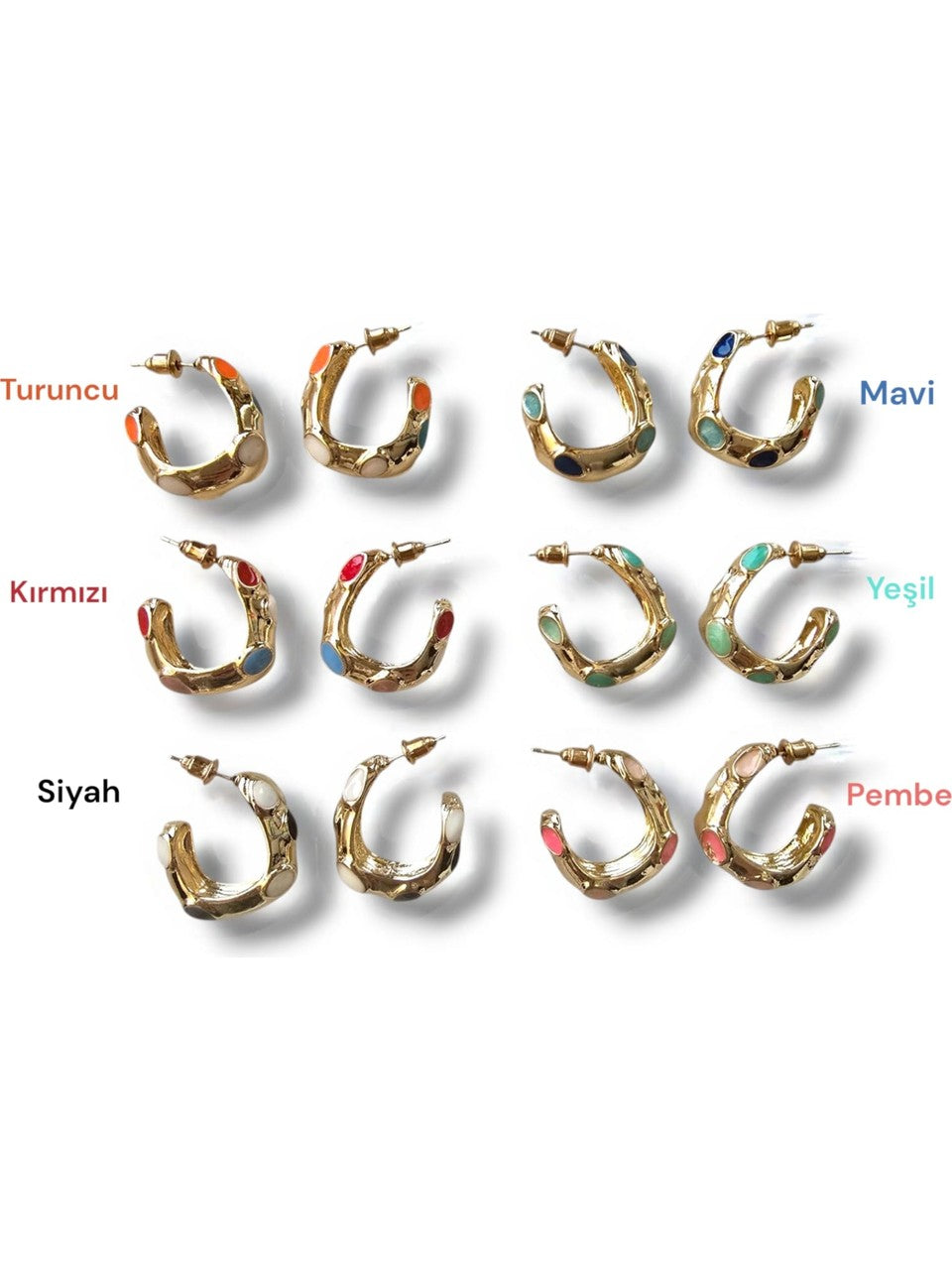 Premium Seri Kadın Dalgalı Mineli Halka Küpe  (KOD-9976)