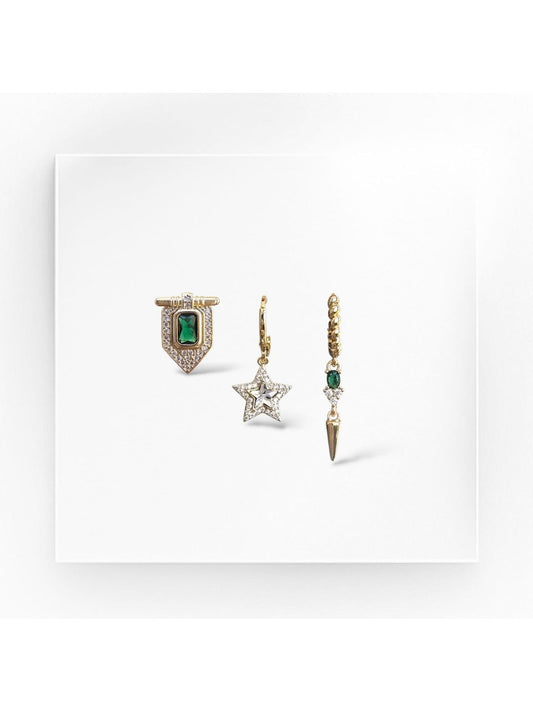 Premium Seri Kadın Yeşil Taşlı 3'lü Küpe Set (DML9993)