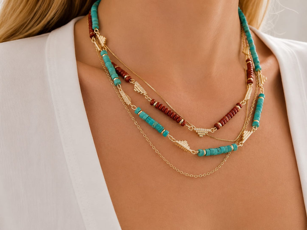 Soleia Beads Turkuaz / Bordo Kolye (KOD-481)