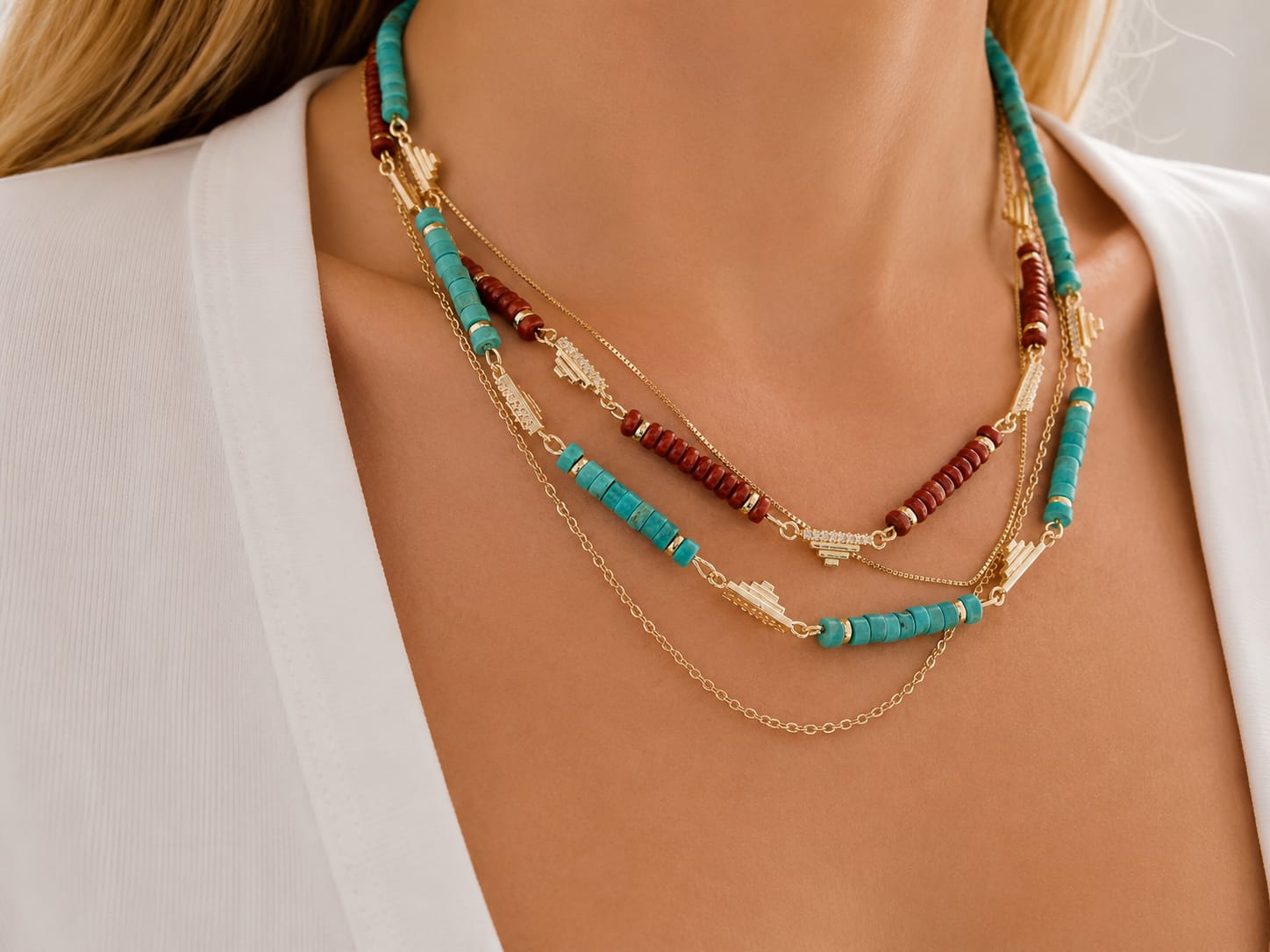 Soleia Beads Turkuaz / Bordo Kolye (KOD-481)