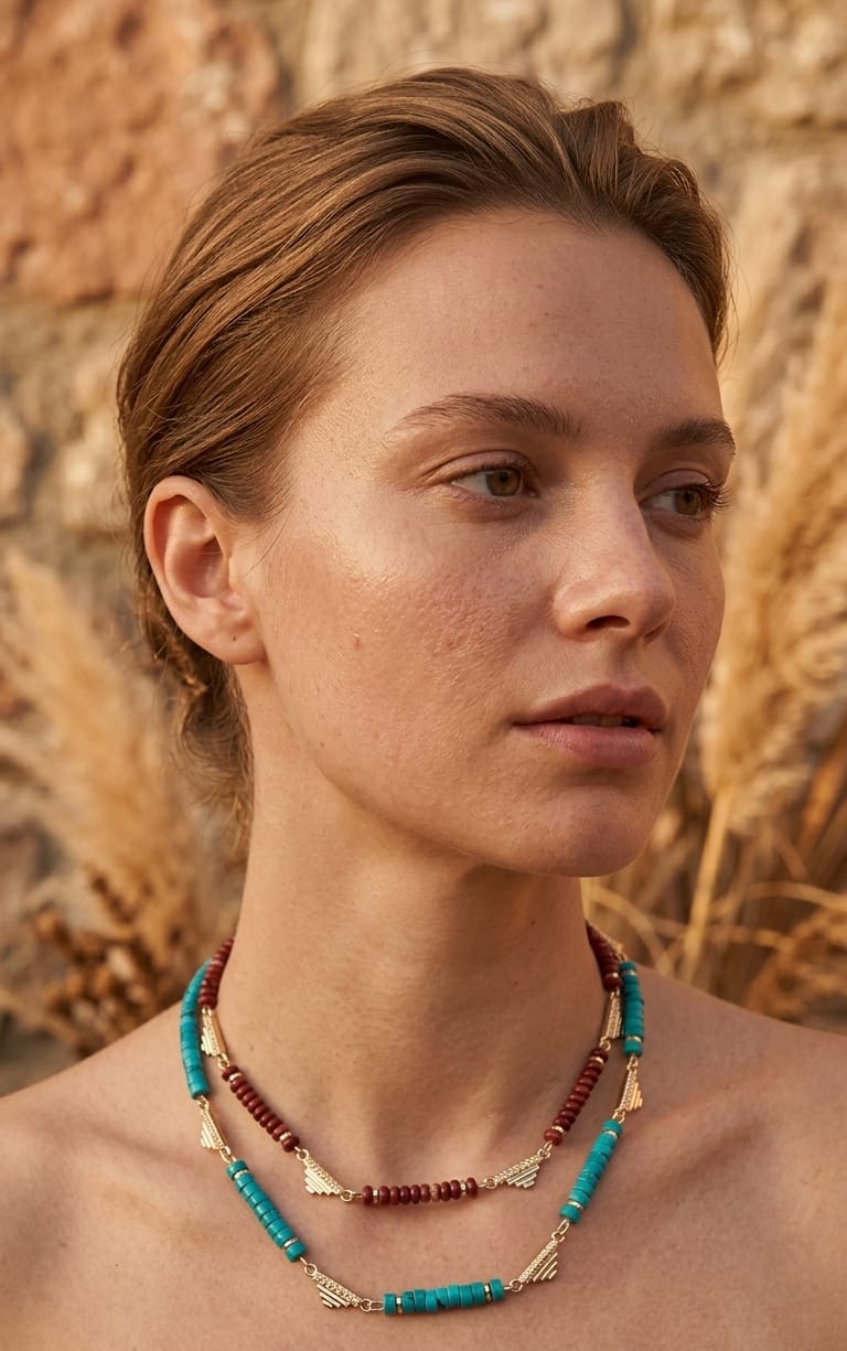 Soleia Beads Turkuaz / Bordo Kolye (KOD-481)