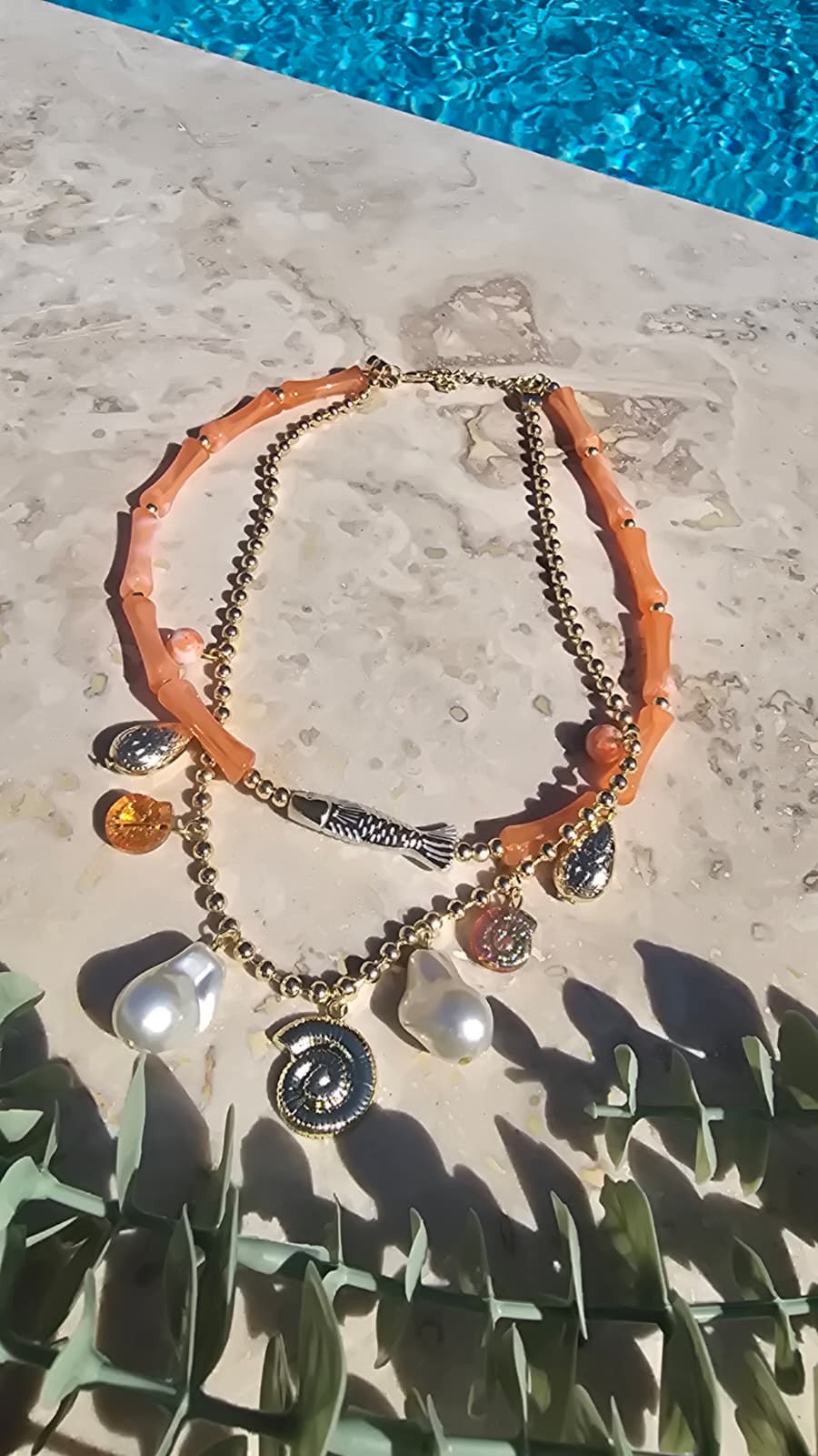 Coral Charm Katmanlı Mercan Kolye (KOD-489)