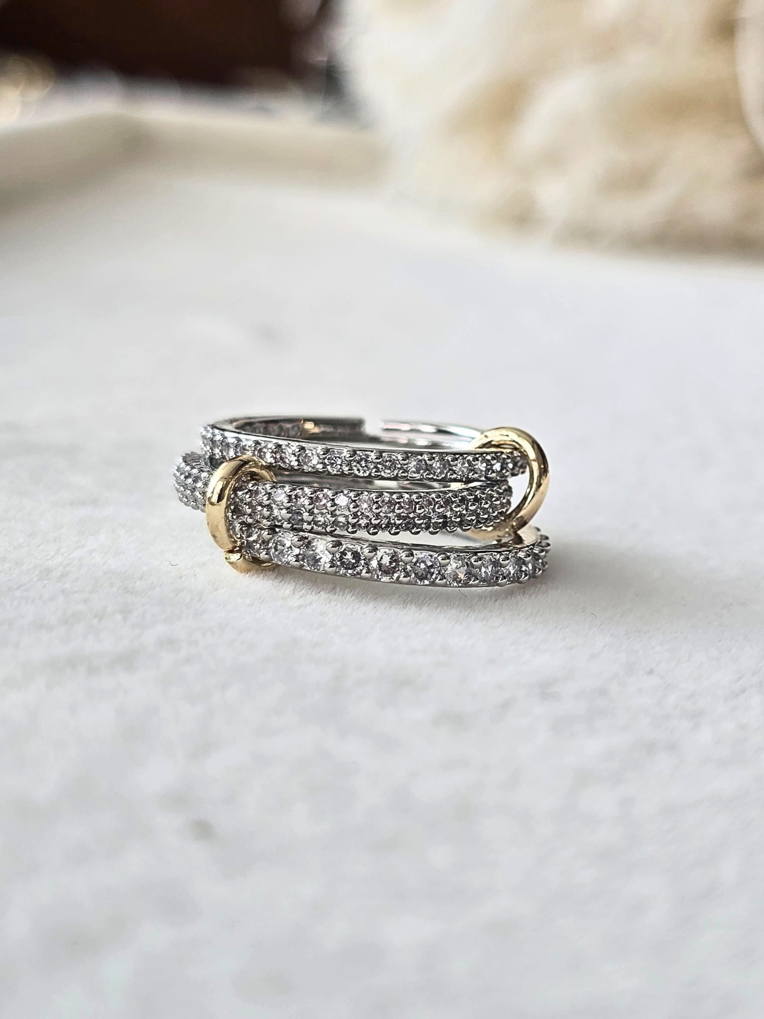 Unity Triple Link Taşlı Yüzük (KOD-439)