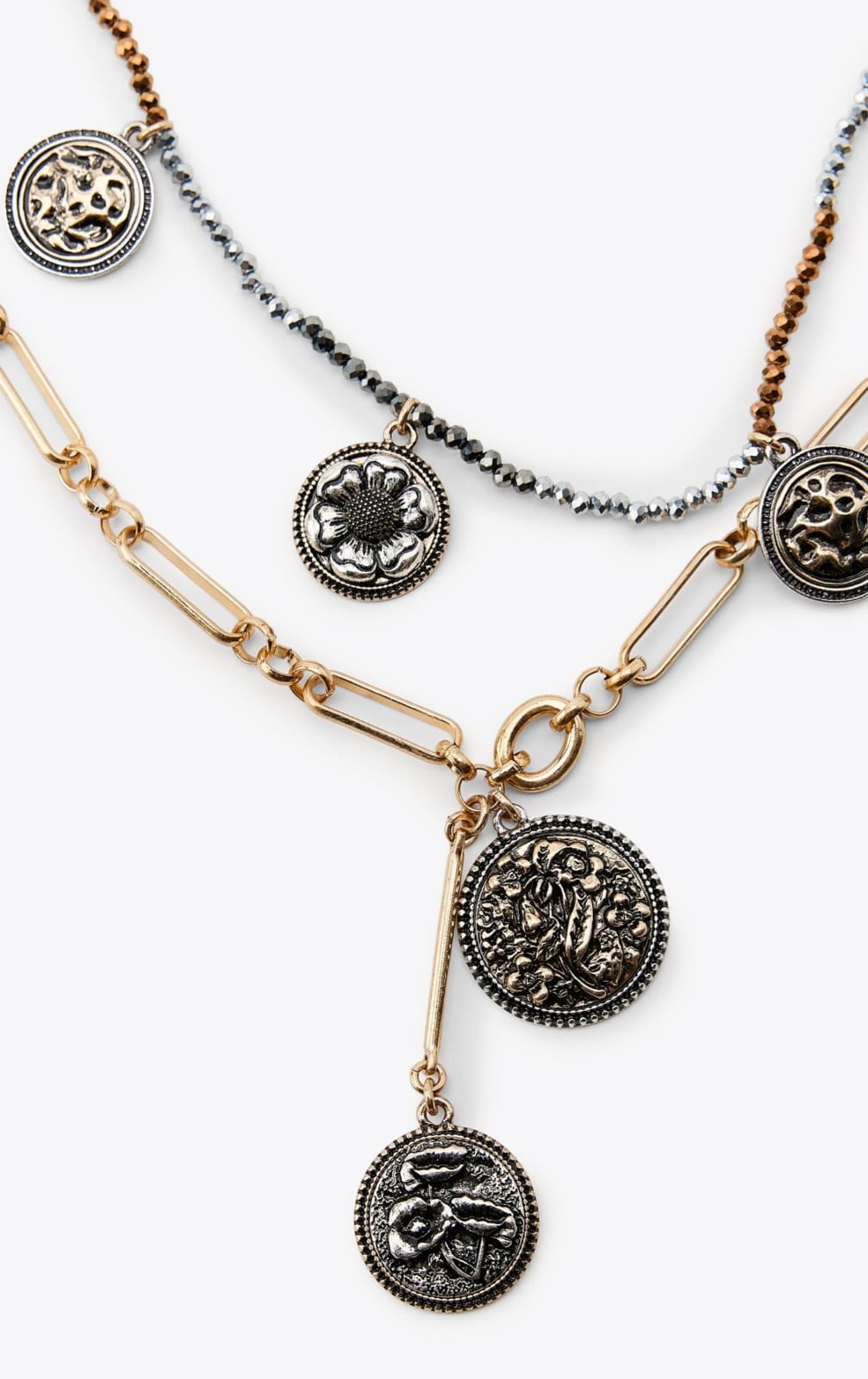 Muse Necklaces - 3'lü Zincir Madalyon Trend Kolye (KOD-370)