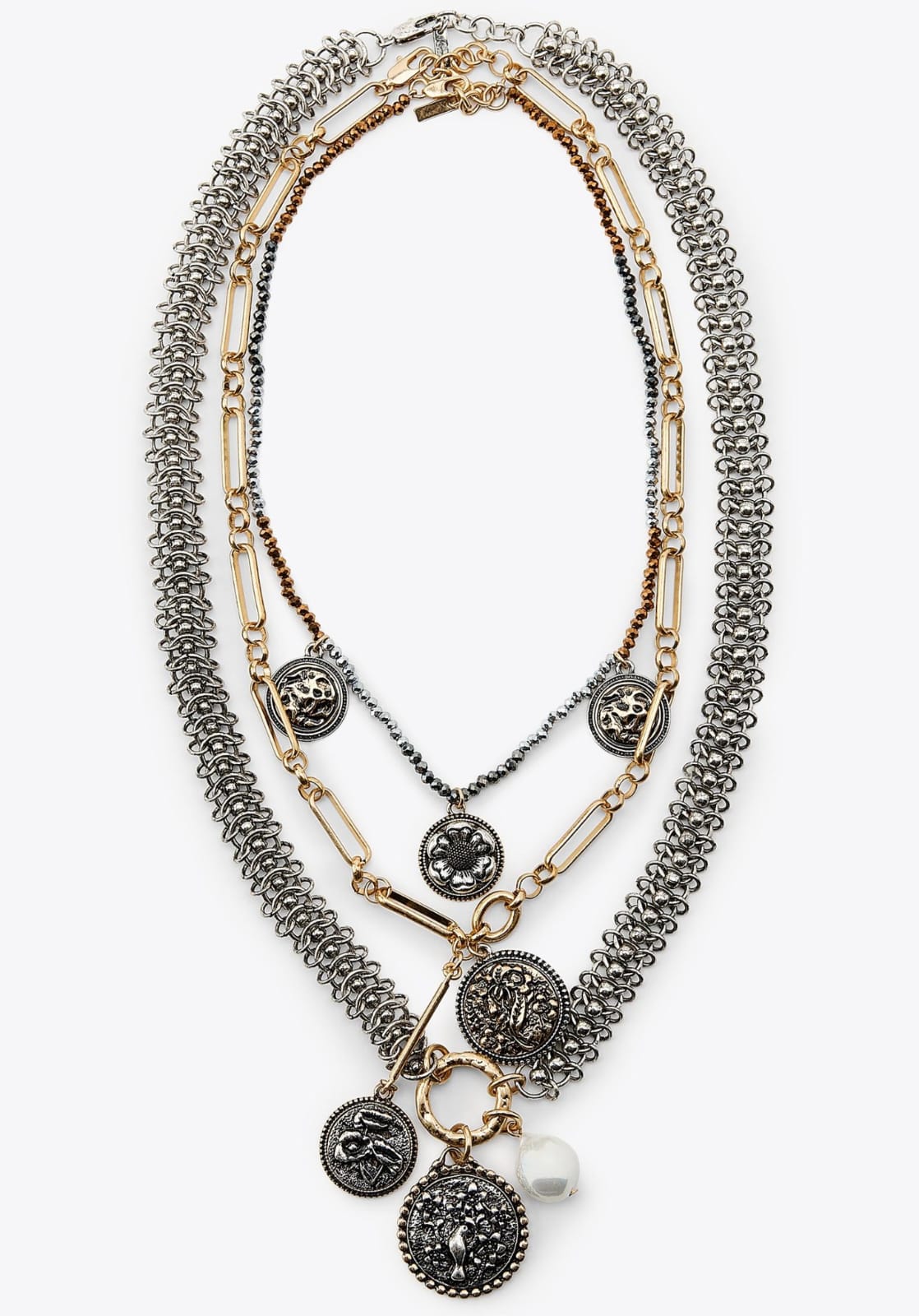 Muse Necklaces - 3'lü Zincir Madalyon Trend Kolye (KOD-370)