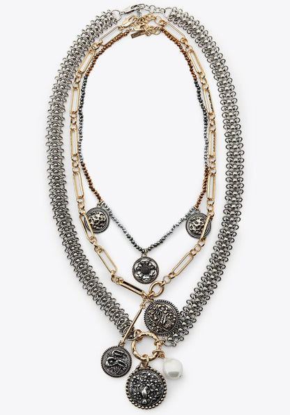 Muse Necklaces - 3'lü Zincir Madalyon Trend Kolye (KOD-370)