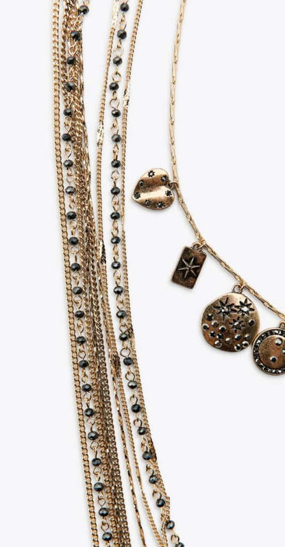 Muse Necklaces - 3'lü Zincir Madalyon Trend Kolye (KOD-372)