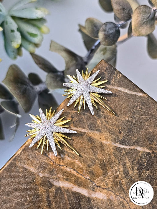 Glow Earrings – Gold Kaplama Taş Detaylı Kutup Yıldızı Küpe (KOD-325)