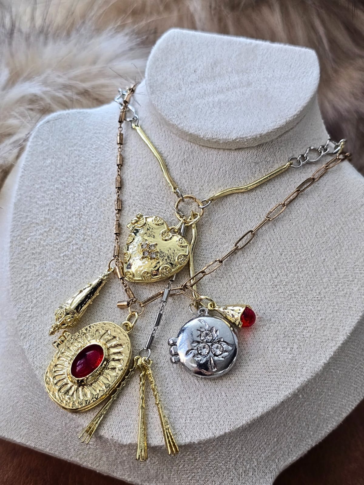 Muse Necklaces - 3'lü Zincir Madalyon Trend Kolye (KOD-373)