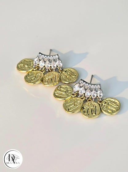 Glow Earrings – Gold Kaplama Mini Pul Detaylı Küpe (KOD-320)