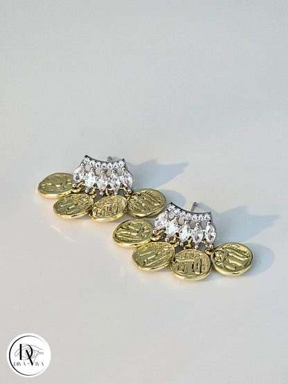 Glow Earrings – Gold Kaplama Mini Pul Detaylı Küpe (KOD-320)