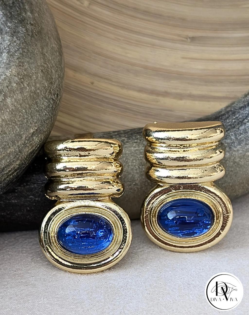 Muse Series - Mavi Taş detaylı Gold küpe (KOD-420)