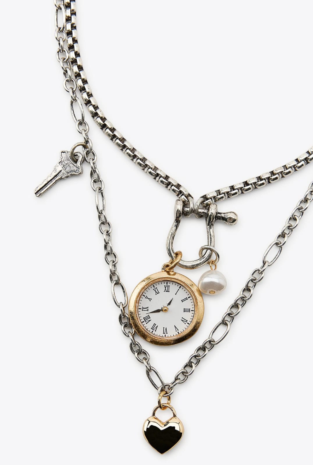 Muse Necklaces - 3'lü Zincir Saat Trend Kolye (KOD-371)