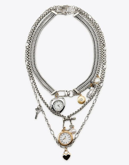 Muse Necklaces - 3'lü Zincir Saat Trend Kolye (KOD-371)