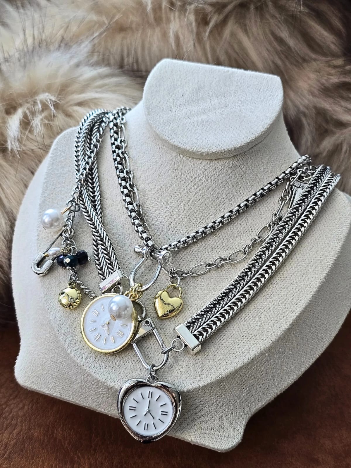 Muse Necklaces - 3'lü Zincir Saat Trend Kolye (KOD-371)