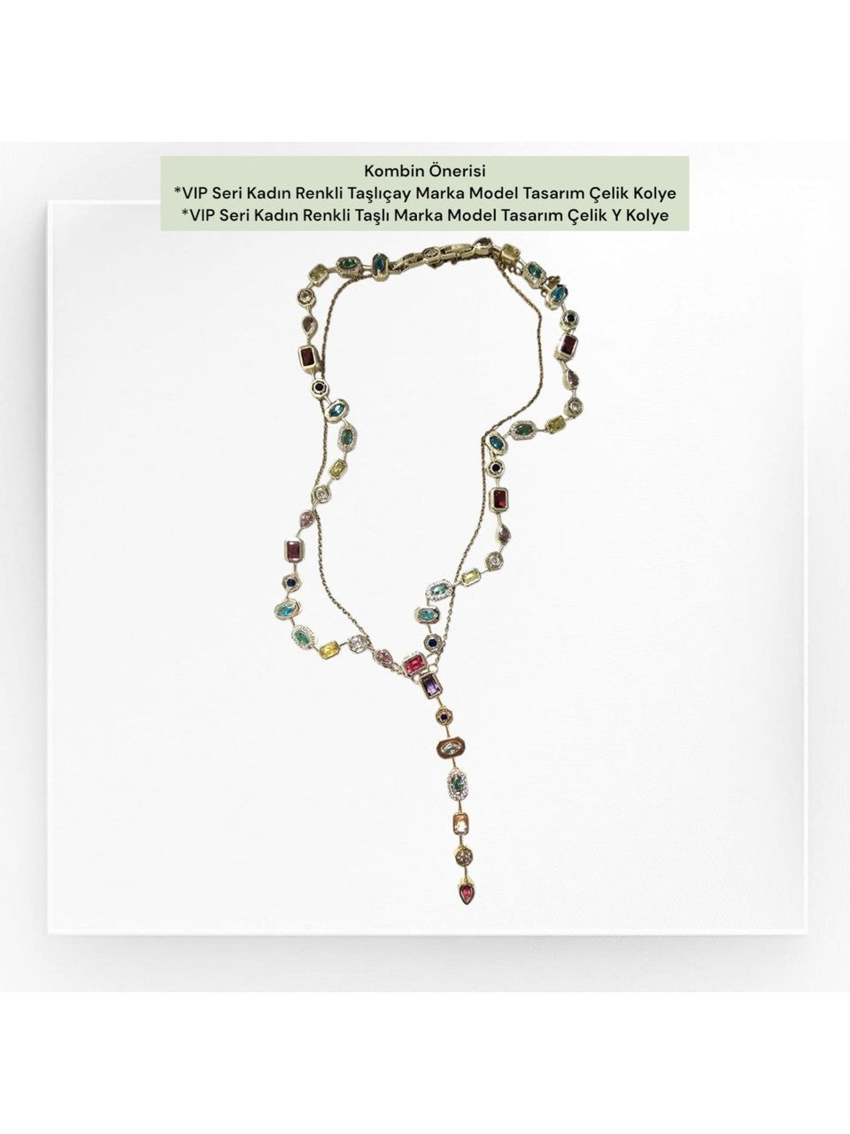 VIP Seri Kadın Renkli Taşlı Marka Model Tasarım Çelik Y Kolye (DML9989)