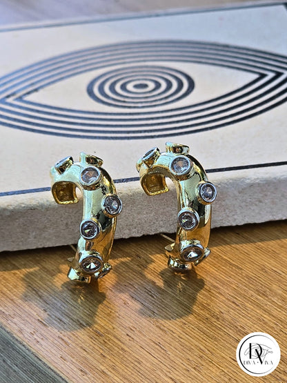 Glow Earrings – Gold Kaplama Taş Detaylı Halka Küpe (KOD-332)