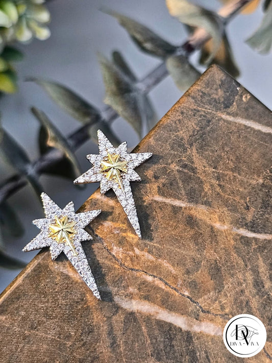 Glow Earrings – Gold Kaplama Kutup Yıldızı Zirkon Detaylı Küpe (KOD-311)