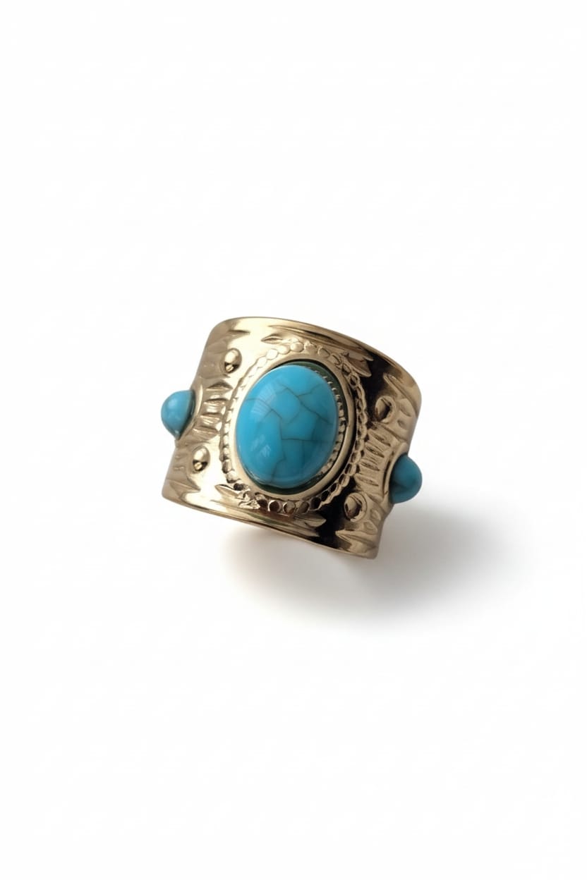 Turkuaz Firuze Taşlı Bohem Tasarım Ayarlanabilir Yüzük (KOD-446)